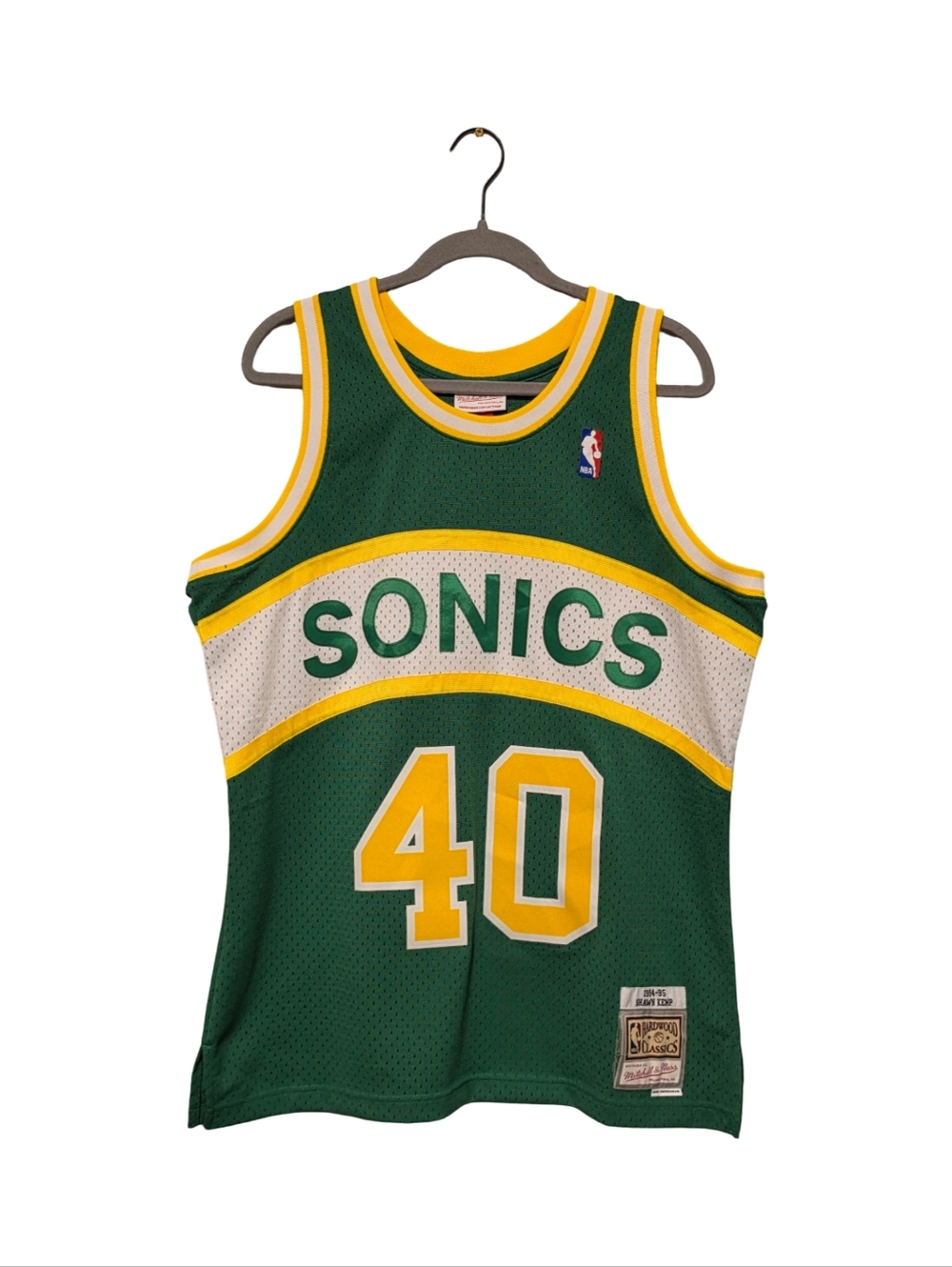 MITCHELL AND NESS Swingman Jersey Mens Large Green Yellow Sonics Kemp #40 NBA